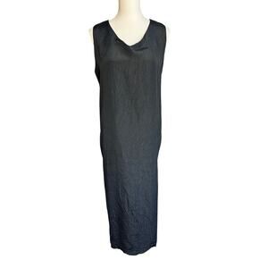 Cynthia Ashby Black Lagenlook Crinkle Maxi Dress Size Large Minimalist Chic NWT